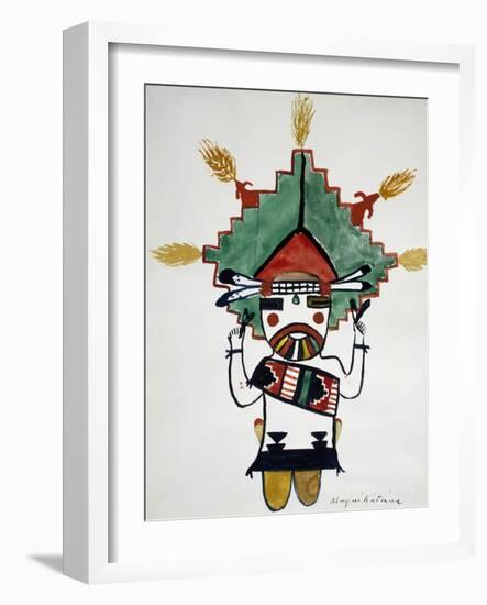 Hopi Kachinas: Small Figure, Kneeling, Wearing Large Headdress-null-Framed Giclee Print