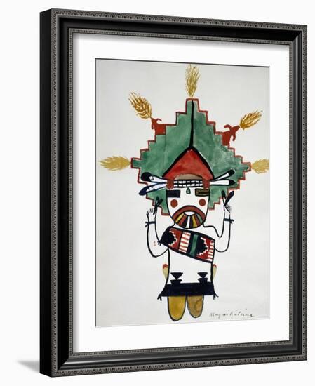 Hopi Kachinas: Small Figure, Kneeling, Wearing Large Headdress-null-Framed Giclee Print