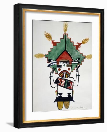 Hopi Kachinas: Small Figure, Kneeling, Wearing Large Headdress-null-Framed Giclee Print