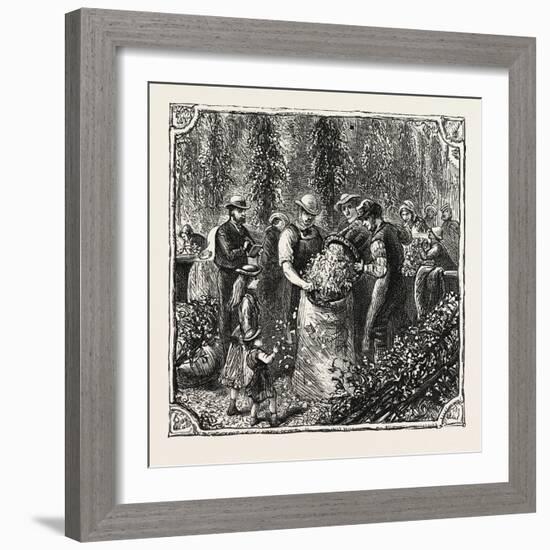 Hops and Hop Pickers, in a Kentish Hop Garden, Kent, England, Measuring the Hops, 1876, Uk-null-Framed Giclee Print