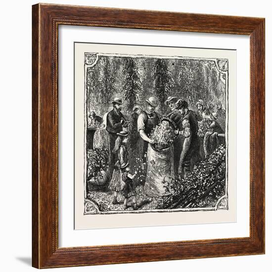 Hops and Hop Pickers, in a Kentish Hop Garden, Kent, England, Measuring the Hops, 1876, Uk-null-Framed Giclee Print