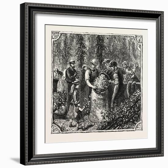 Hops and Hop Pickers, in a Kentish Hop Garden, Kent, England, Measuring the Hops, 1876, Uk-null-Framed Giclee Print