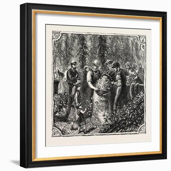 Hops and Hop Pickers, in a Kentish Hop Garden, Kent, England, Measuring the Hops, 1876, Uk-null-Framed Giclee Print