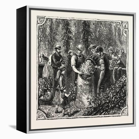 Hops and Hop Pickers, in a Kentish Hop Garden, Kent, England, Measuring the Hops, 1876, Uk-null-Framed Premier Image Canvas