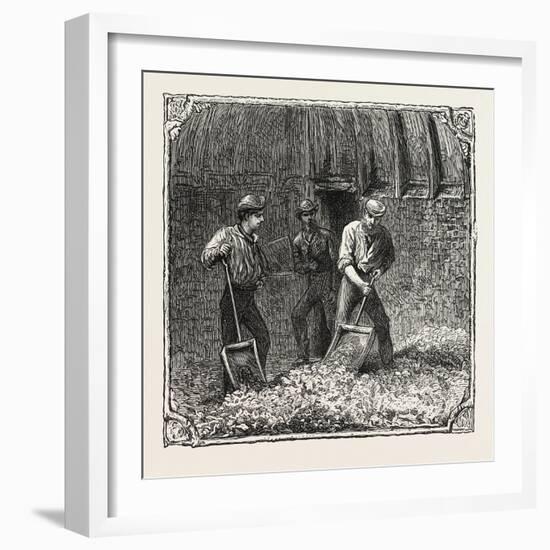 Hops and Hop Pickers, in a Kentish Hop Garden, Kent, England, Turning Hops in the Kiln, 1876, Uk-null-Framed Giclee Print