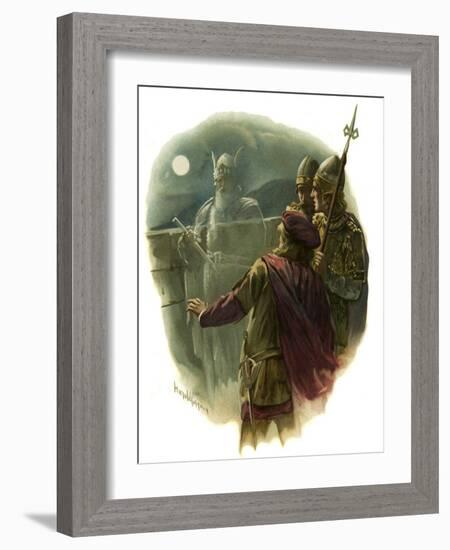 Horatio sees the ghost of the King of Denmark in Hamlet-Harold Copping-Framed Giclee Print