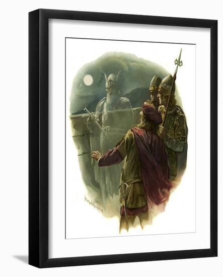 Horatio sees the ghost of the King of Denmark in Hamlet-Harold Copping-Framed Giclee Print