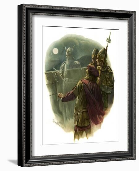 Horatio sees the ghost of the King of Denmark in Hamlet-Harold Copping-Framed Giclee Print