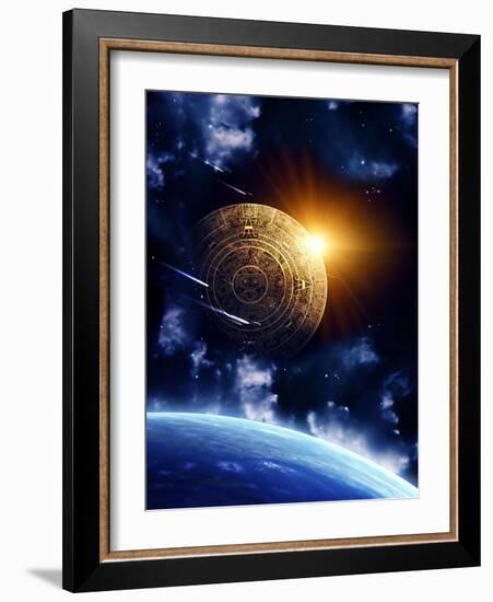 Horizontal Background With Maya Calendar And Earth-frenta-Framed Art Print