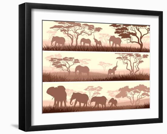 Horizontal Banners of Wild Animals in African Savanna.-Vertyr-Framed Art Print