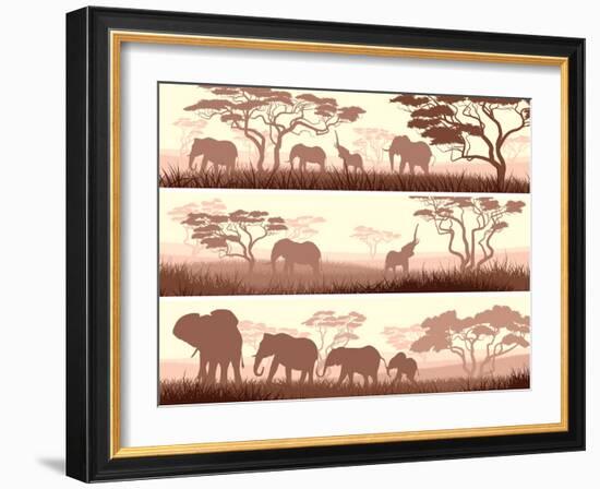 Horizontal Banners of Wild Animals in African Savanna.-Vertyr-Framed Art Print