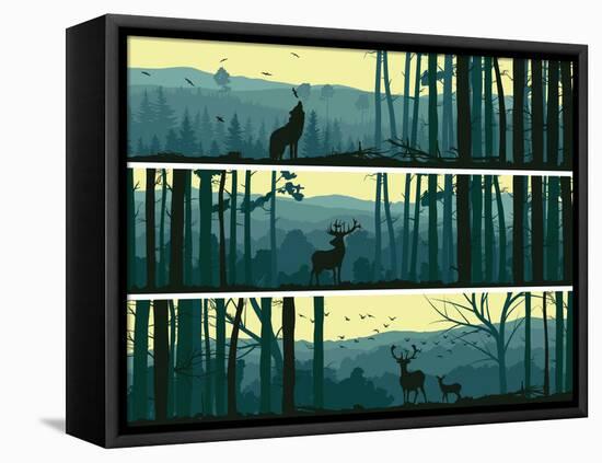 Horizontal Banners of Wild Animals in Hills Wood.-Vertyr-Framed Stretched Canvas