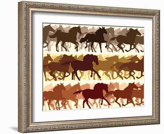 Horizontal Illustration Herd of Horses.-Vertyr-Framed Art Print