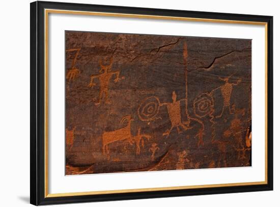 Horned Anthropomorphs Holding Shields, Utah Scenic Byway 279, Potash Road, Moab, Utah, USA-Peter Barritt-Framed Photographic Print