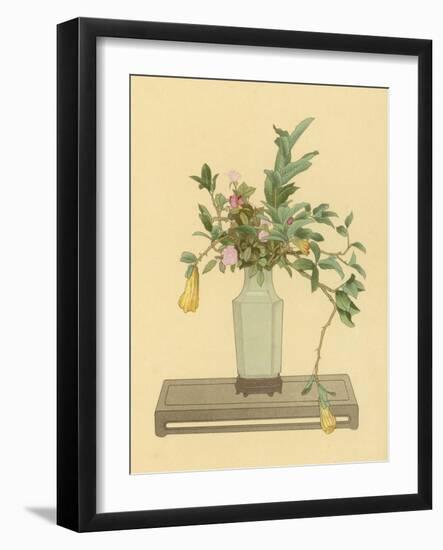 Horned Orange and Rose Used with a Vase Bearing the Signature of Chien-Lung to Form an Arrangement-Koun Ohara-Framed Art Print