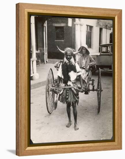 Horned Rickshaw Man in Bulawayo Southern Rhodesia-null-Framed Stretched Canvas