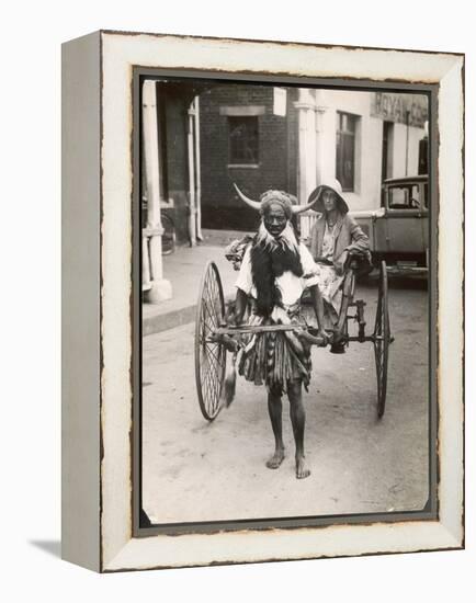 Horned Rickshaw Man in Bulawayo Southern Rhodesia-null-Framed Stretched Canvas