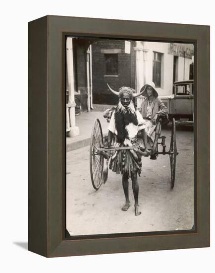 Horned Rickshaw Man in Bulawayo Southern Rhodesia-null-Framed Stretched Canvas