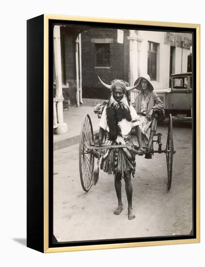 Horned Rickshaw Man in Bulawayo Southern Rhodesia-null-Framed Stretched Canvas