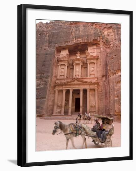 Horse and Carriage in Front of the Treasury (Al-Khazneh), Petra, Unesco World Heritage Site, Jordan-Christian Kober-Framed Photographic Print