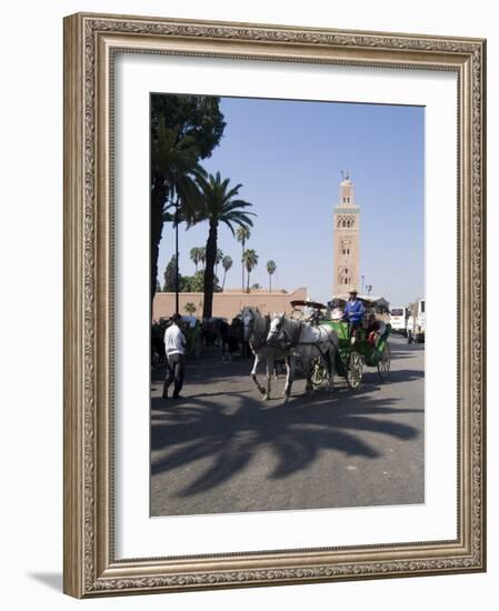 Horse and Carriage Near Jemaa El Fna with Koutoubia in Background, Marrakech, Morocco-Ethel Davies-Framed Photographic Print