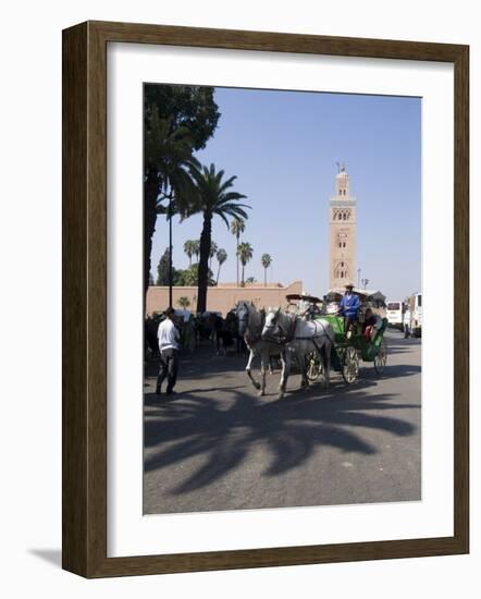 Horse and Carriage Near Jemaa El Fna with Koutoubia in Background, Marrakech, Morocco-Ethel Davies-Framed Photographic Print