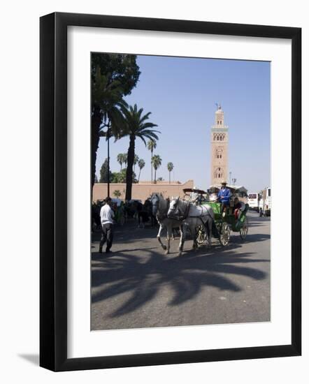 Horse and Carriage Near Jemaa El Fna with Koutoubia in Background, Marrakech, Morocco-Ethel Davies-Framed Photographic Print