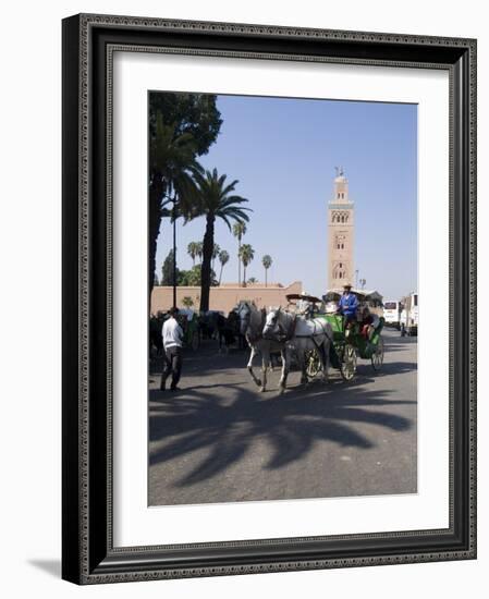Horse and Carriage Near Jemaa El Fna with Koutoubia in Background, Marrakech, Morocco-Ethel Davies-Framed Photographic Print