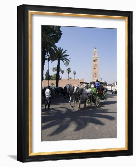 Horse and Carriage Near Jemaa El Fna with Koutoubia in Background, Marrakech, Morocco-Ethel Davies-Framed Photographic Print