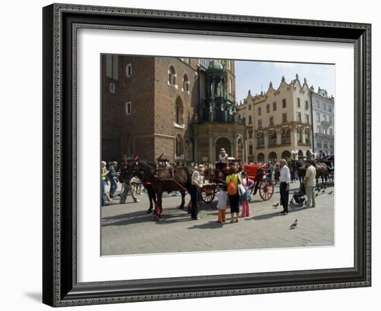 Horse and Carriages in Main Market Square, Old Town District, Krakow, Poland-R H Productions-Framed Photographic Print