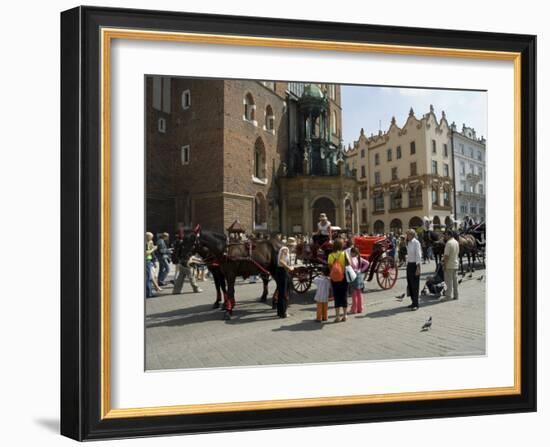 Horse and Carriages in Main Market Square, Old Town District, Krakow, Poland-R H Productions-Framed Photographic Print