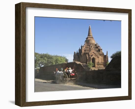 Horse and Cart by Buddhist Temples of Bagan, Myanmar (Burma)-Julio Etchart-Framed Photographic Print