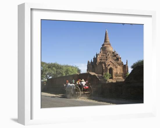 Horse and Cart by Buddhist Temples of Bagan, Myanmar (Burma)-Julio Etchart-Framed Photographic Print