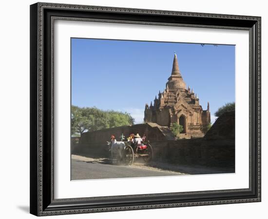 Horse and Cart by Buddhist Temples of Bagan, Myanmar (Burma)-Julio Etchart-Framed Photographic Print