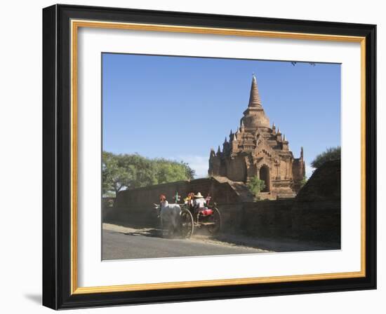 Horse and Cart by Buddhist Temples of Bagan, Myanmar (Burma)-Julio Etchart-Framed Photographic Print