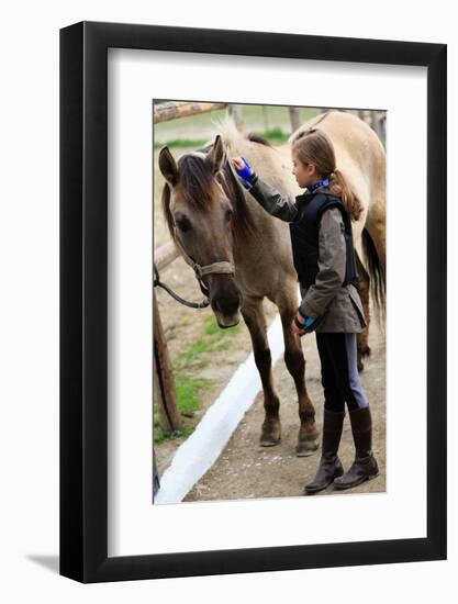 Horse and Lovely Equestrian Girl, Care for a Horse-Gorilla-Framed Photographic Print