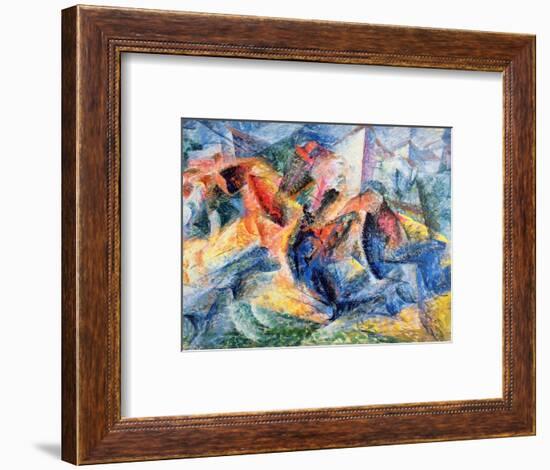 Horse and Rider and Buildings, 1914-Umberto Boccioni-Framed Giclee Print