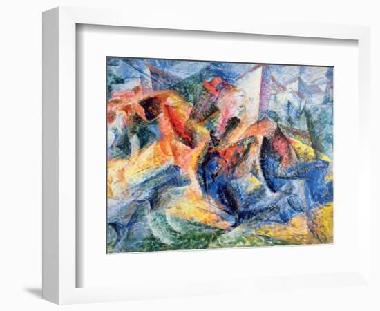 Horse and Rider and Buildings, 1914-Umberto Boccioni-Framed Giclee Print