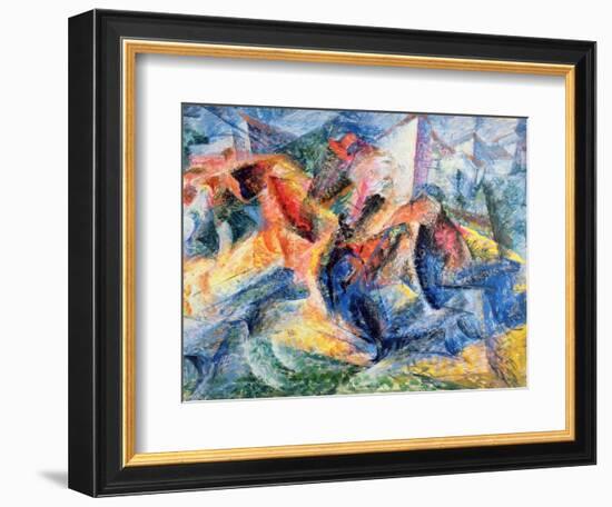 Horse and Rider and Buildings, 1914-Umberto Boccioni-Framed Giclee Print