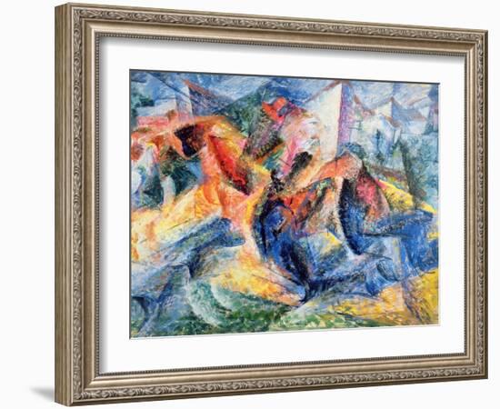 Horse and Rider and Buildings, 1914-Umberto Boccioni-Framed Giclee Print