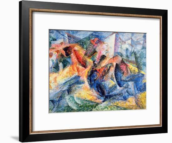 Horse and Rider and Buildings, 1914-Umberto Boccioni-Framed Giclee Print