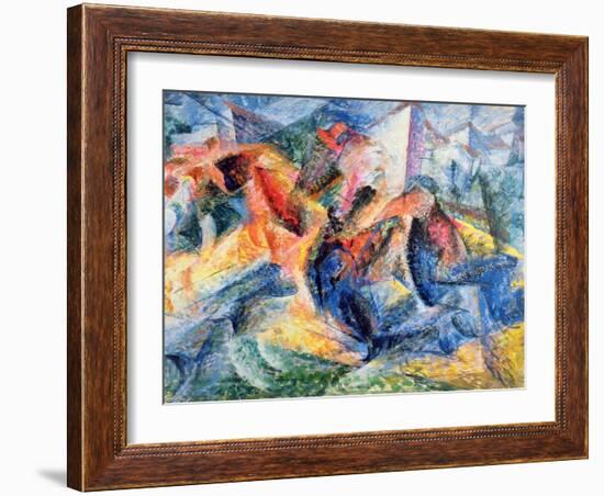 Horse and Rider and Buildings, 1914-Umberto Boccioni-Framed Giclee Print