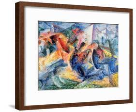Horse and Rider and Buildings, 1914-Umberto Boccioni-Framed Giclee Print