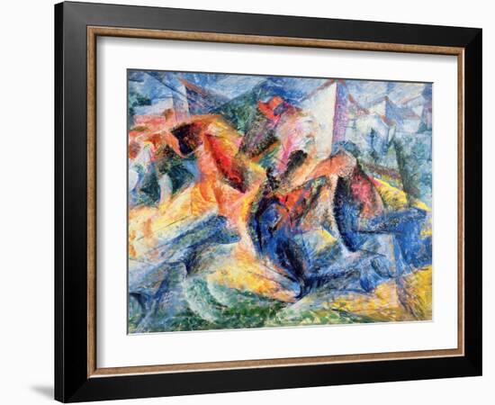 Horse and Rider and Buildings, 1914-Umberto Boccioni-Framed Giclee Print