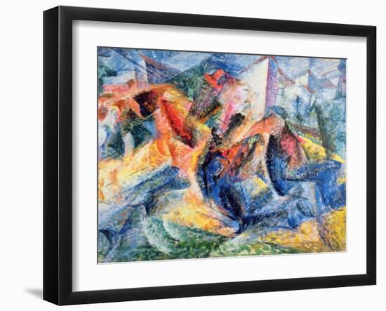 Horse and Rider and Buildings, 1914-Umberto Boccioni-Framed Giclee Print