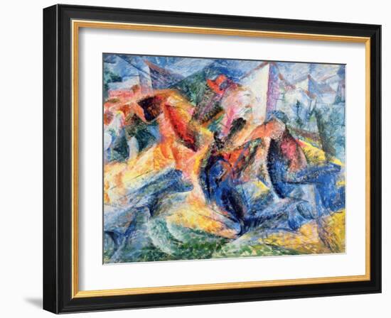 Horse and Rider and Buildings, 1914-Umberto Boccioni-Framed Giclee Print