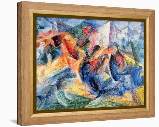 Horse and Rider and Buildings, 1914-Umberto Boccioni-Framed Premier Image Canvas