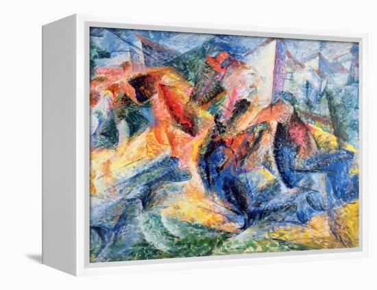 Horse and Rider and Buildings, 1914-Umberto Boccioni-Framed Premier Image Canvas