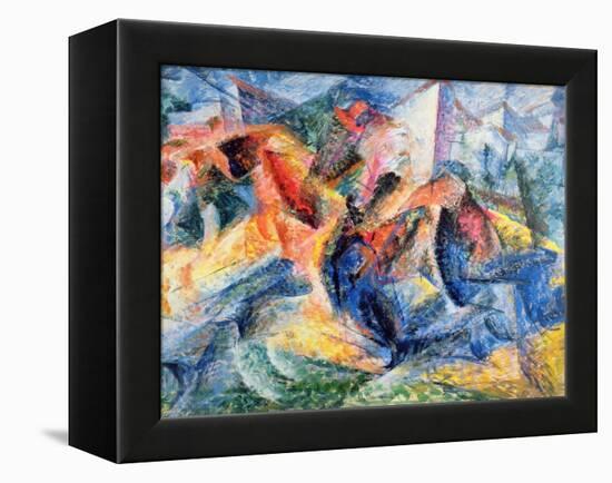 Horse and Rider and Buildings, 1914-Umberto Boccioni-Framed Premier Image Canvas