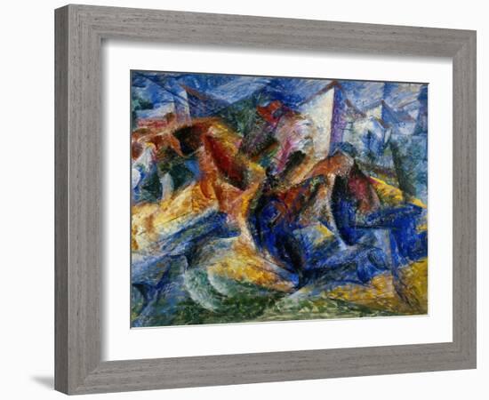 Horse and Rider and Buildings, 1914-Umberto Boccioni-Framed Giclee Print